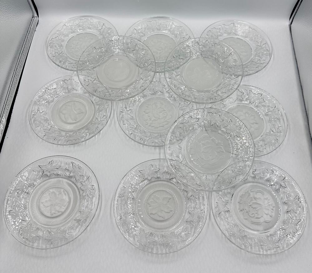 Fantasia Princess House 12pc Clear & Frosted Glass Dessert Bread Side Plates